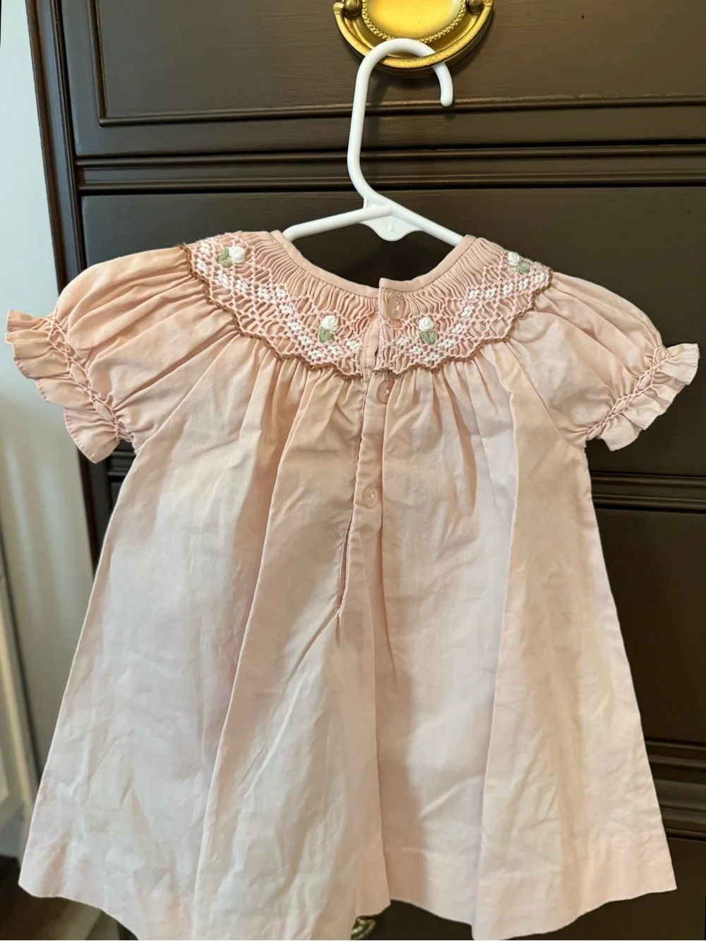 Smocked Pink Baby Dress with Floral Accents